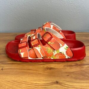 Birki's Birkenstock Sandals Size 41 (10-10.5) Red Strawberry Triple Strap Slides